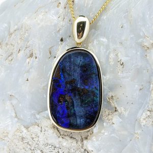 Solid Boulder Opal 9K Yellow Gold Pendant