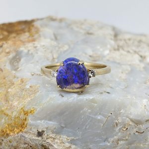 Solid Black Opal 9K Yellow Gold Ring With Diamonds