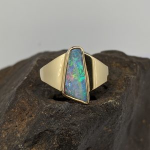 Solid Boulder Opal 9K Yellow Gold Ring
