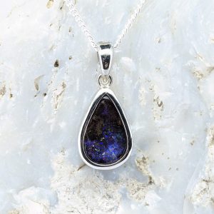 Solid Boulder Opal Sterling Silver Pendant