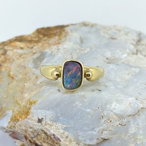 Solid Boulder Opal 18K Yellow Gold Ring