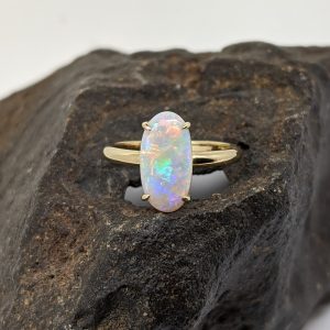 Solid White Opal 9K Yellow Gold Ring