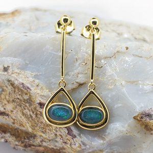 Triplet Opal Gold-Plated Sterling Silver Dangle Style Earrings
