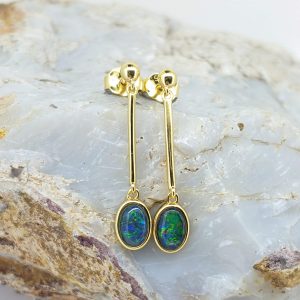 Triplet Opal Gold-Plated Sterling Silver Dangle Style Earrings
