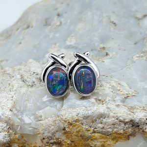 Triplet Opal Sterling Silver Stud Earrings