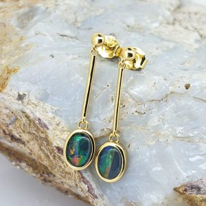 Triplet Opal Gold-Plated Sterling Silver Dangle Earrings