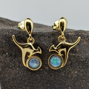 Triplet Opal Gold-Plated Sterling Silver Kangaroo Dangle Earrings