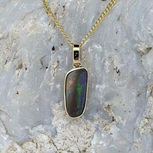 Solid Black Opal 9K Yellow Gold Pendant