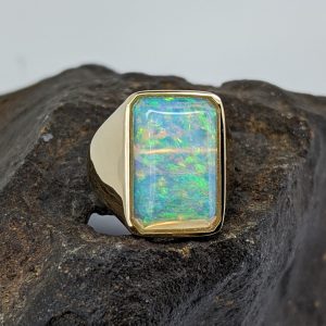 Solid Crystal White Opal 9K Yellow Gold Ring