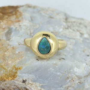Solid Boulder Opal 18K Yellow Gold Ring