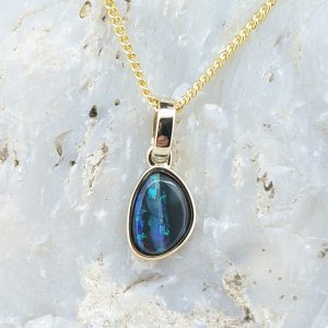 Solid Black Opal 9K Yellow Gold Pendant