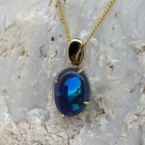 Solid Black Opal 18K Yellow Gold Pendant