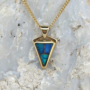 Solid White Opal Inlay Style Yellow Gold Pendant