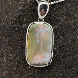 Solid Boulder Opal Sterling Silver Pendant