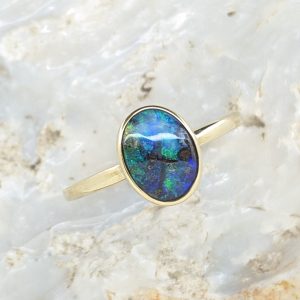 Solid Boulder Opal 9K Yellow Gold Ring
