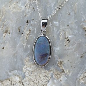 Sterling Silver Solid Black Crystal Opal Pendant