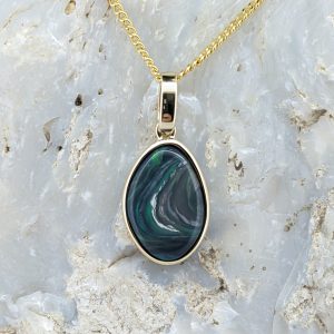 Solid Black Opal 9K Yellow Gold Pendant