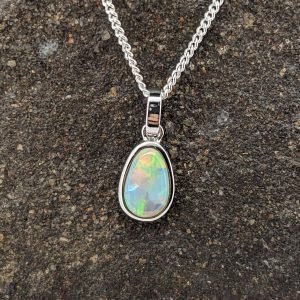 Solid White Opal 9K White Gold Pendant