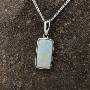 Solid White Opal 9K White Gold Pendant
