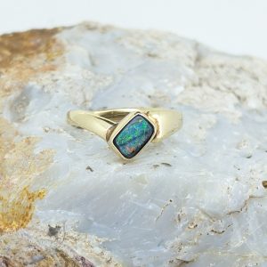 Solid Boulder Opal 14K Yellow Gold Ring
