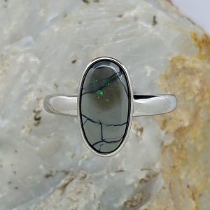Solid Black Opal Sterling Silver Ring