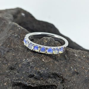 Solid White Crystal Opal Sterling Silver Band Style Ring