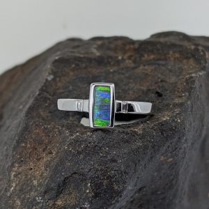 Solid Boulder Opal 18K White Gold Ring With Diamonds