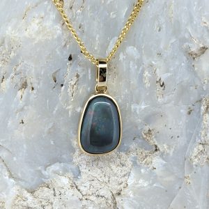 Solid Black Opal 9K Yellow Gold Pendant