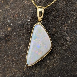 Solid White Opal 9K Yellow Gold Pendant