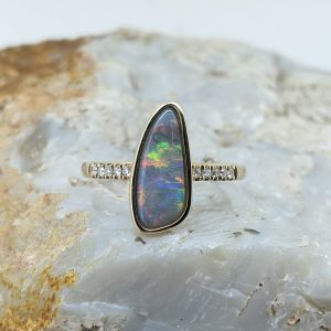 Solid Black Opal 9K Yellow Gold Ring With Diamonds
