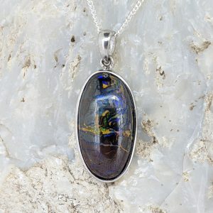 Solid Boulder Opal Sterling Silver Pendant