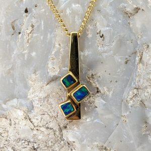 Solid White Crystal Opal Inlay Style 18K Yellow Gold Pendant