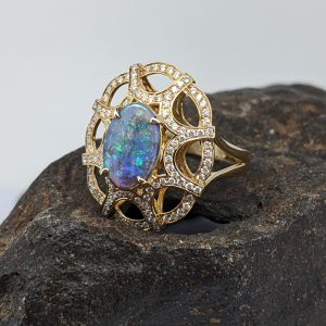 Solid Black Opal Yellow Gold Ring With Diamonds