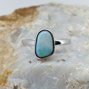 Solid Boulder Opal Sterling Silver Ring