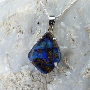 Solid Boulder Opal Sterling Silver Pendant