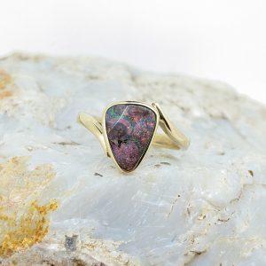 Solid Boulder Opal 9K Yellow Gold Ring