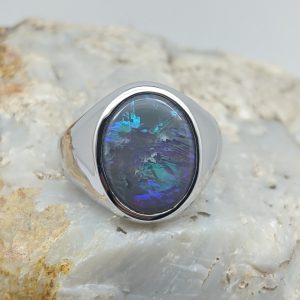 Solid Black Opal Sterling Silver Men's Ring