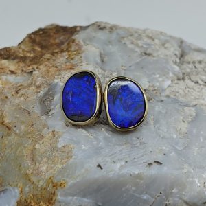 Solid Boulder Opal 9K Yellow Gold Stud Earrings