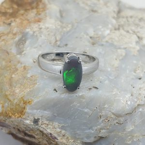 Solid Black Opal Sterling Silver Ring