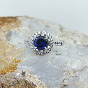 Solid Black Opal Sterling Silver Ring With Cubic Zirconias