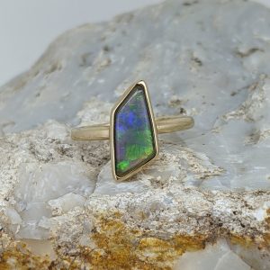 Solid Black Crystal Opal 9K Yellow Gold Ring