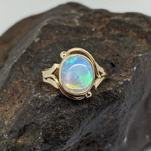 Solid White Crystal Opal 9K Yellow Gold Ring