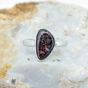 Solid Boulder Opal 9K White Gold Ring