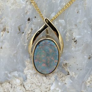 Solid Black Opal 9K Yellow Gold Pendant