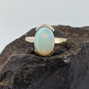 Solid White Crystal Opal 9K Yellow Gold Ring