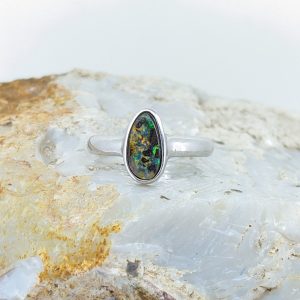 Solid Boulder Opal Sterling Silver Ring