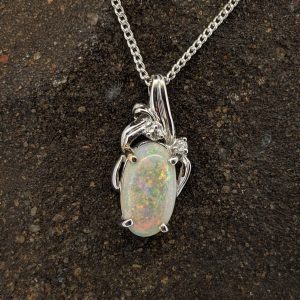 Solid White Opal 18K White Gold Pendant With Diamonds