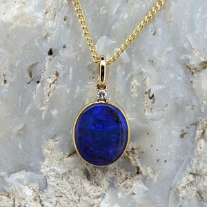 Solid Black Opal 9K Yellow Gold Pendant With Diamond