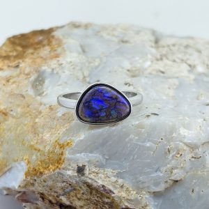 Solid Black Opal 9K White Gold Ring