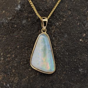 Solid White Opal 9K Yellow Gold Pendant